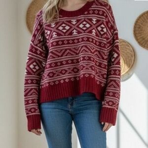Amwrican Eagle Women's Red Fair Isle Knit Sweater